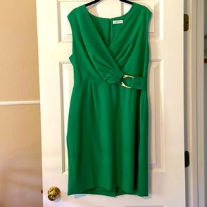 Calvin Klein Emerald Green Sleeveless Dress with Gold Buckle Detail- size 14